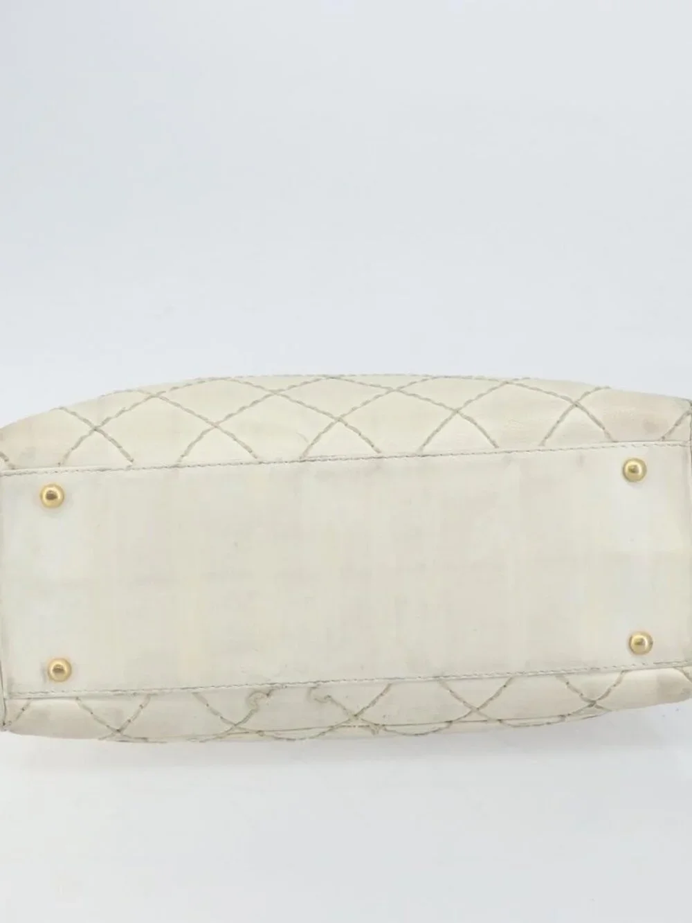 CHANEL Wild Stitch Hand Bag Leather White Gold CC Auth BA6858